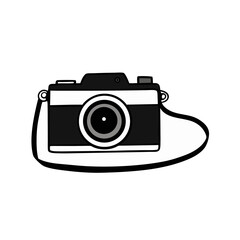 Minimalist Vector Illustration of a Black Camera with Lens