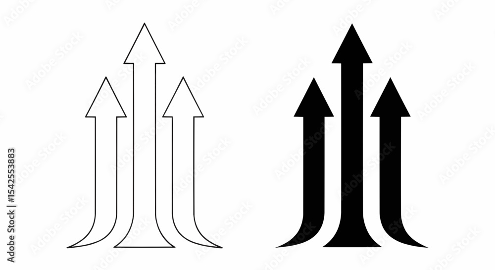 Poster this high-quality vector image features two sets of three minimalist upward-pointing arrows: a thin 