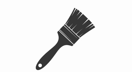 This high-quality vector image features a solid dark gray paintbrush icon with a slender handle, circular hole, rectangular ferrule, and frayed bristles, all with fine details.