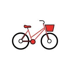 Minimalist Vector Illustration of a Red Bicycle with Basket