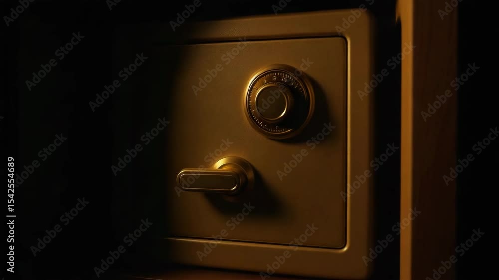 Poster golden safe home setting symbolizes secure investment and protection of valuable assets with classic