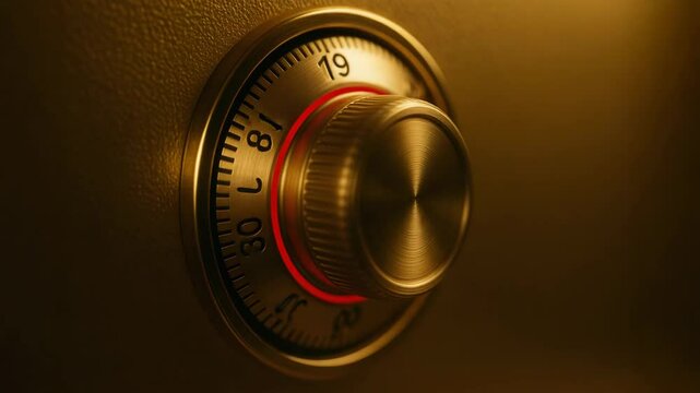Gold safe dial lock close up with warm lighting creating secure home investment metal security and protection for valuable peace of mind