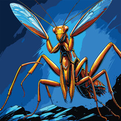 mantis bug vector is drawn in detail and realistic