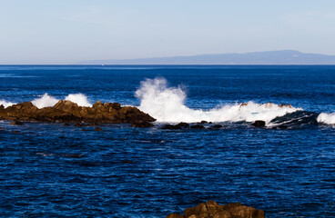 Ocean Waves Crashing Against Rocks Monterey Bay California