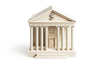 Illustrative bank model with dollar symbol conveys financial stability idea