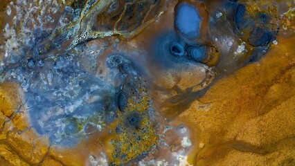 Aerial view of the volcanic Hverir Geothermal Area, located in the Mývatn region of northern...