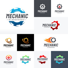 Collection of mechanic logos in various styles.