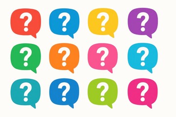 Colorful speech bubbles with question marks for communication concepts