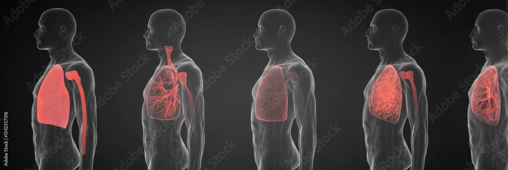 Poster Visual Chart Displaying Early Symptoms and Progression of Lung Cancer Stages With Anatomical Details and Color-Coded Highlights Focusing on Lung Health