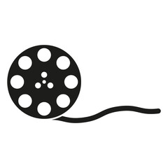 Film reel icon. Cinema tape symbol. Black movie vector. Abstract media shape.