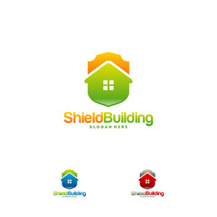 Building Shield Logo designs concept vector, Home Secure logo template symbol
