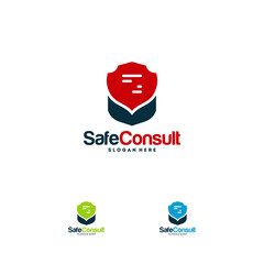 Safe Consult Logo designs concept vector, Protect Discuss logo template symbol, Conversation logo symbol, Shield Icon template