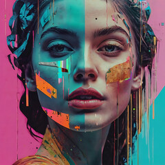 Imaginative collage of classic artworks reimagined with modern digital tools, neon overlays, and glitch effects.