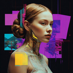 Imaginative collage of classic artworks reimagined with modern digital tools, neon overlays, and glitch effects.