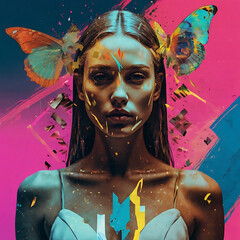 Imaginative collage of classic artworks reimagined with modern digital tools, neon overlays, and glitch effects.