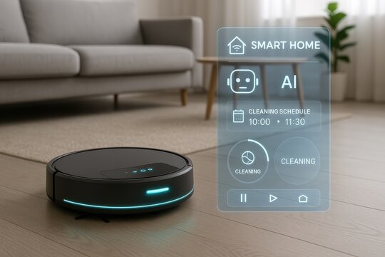 Smart home automation robotic vacuum AI technology futuristic cleaning