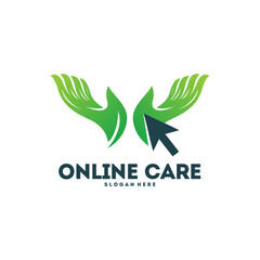 Obraz premium Green hands and a cursor graphic for online care services.