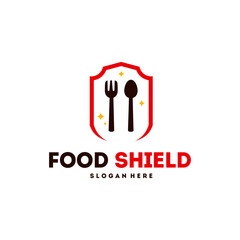 A  design featuring a shield-shaped emblem with a pair of stylized fork and spoon.