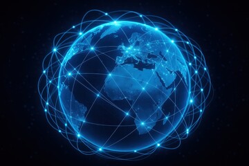 Digital Earth Globe with Illuminated Network Connections Showcasing Global Data Communication