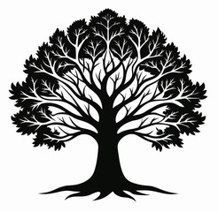 Fototapeta premium Black and white silhouette of a large deciduous tree