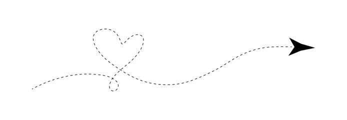 Arrow path with heart loop. Directional route guidance design element art.