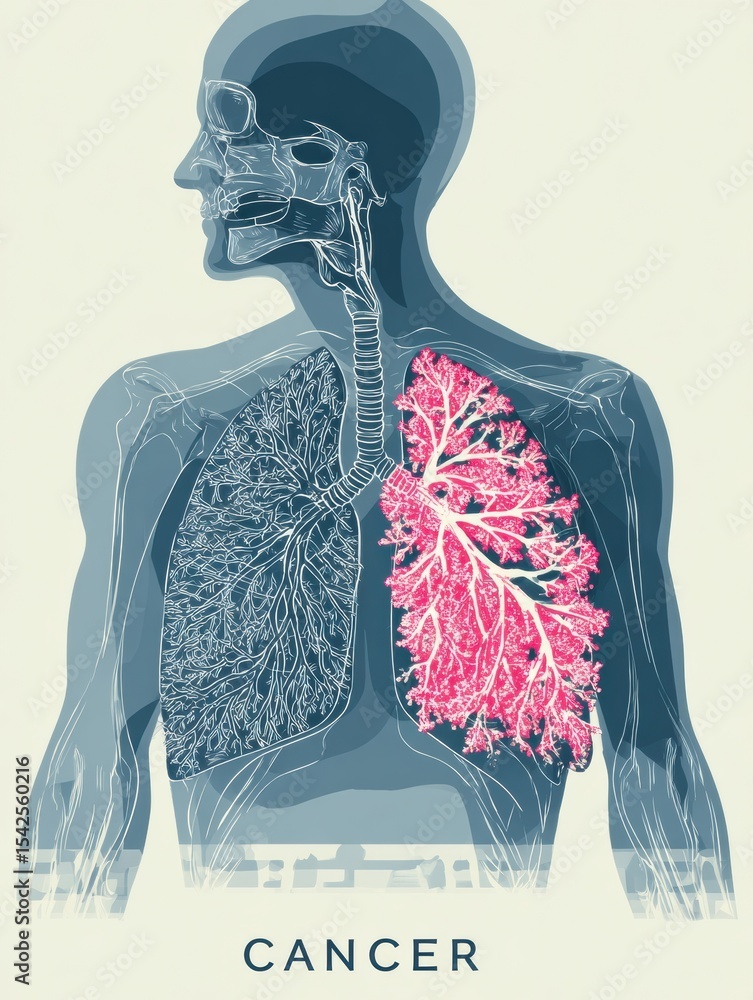 Poster Understanding Early Symptoms of Lung Cancer With a Visual Chart of the Respiratory System and Affected Areas