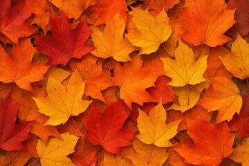 Fototapeta premium Vibrant Autumn Foliage Carpet Scattered Across Forest Floor in Natural Seasonal Display