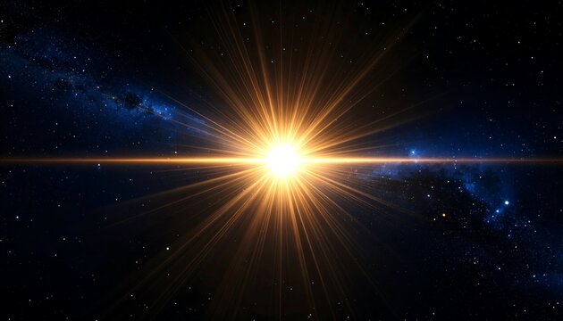 Brilliant starburst effect in dark blue space creates cosmic energy and visual spectacle - Powered by Adobe