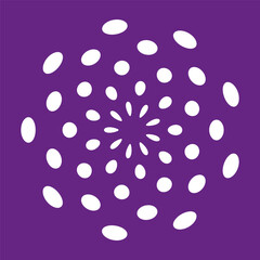 White petal layout. Purple background design. Radial dotted vector. Abstract flower.