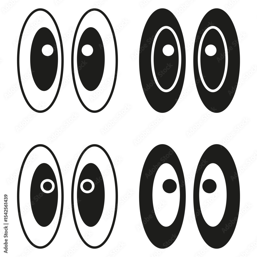 Poster eye symbol icons. abstract oval shape. black vector pupils. repeating visual pattern