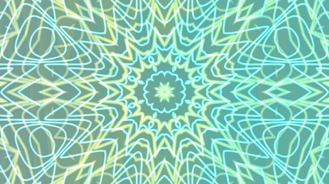 Kaleidoscope design teal white yellow blend with floral  geometric patterns