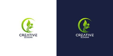 leaf and person logo vector design