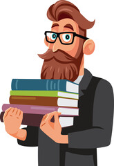 Male Teacher with Textbook Vector Cartoon Character . Dedicated professor carrying books to the course session