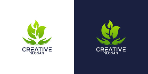 hand and leaf logo vector design