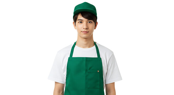 young man wearing an apron and cap - Powered by Adobe