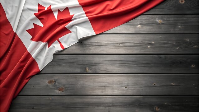 Canada flag on a rustic wooden background or table