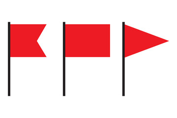 Red flag icons. Directional banner symbols. Simple pole flags. Vector alert markers.
