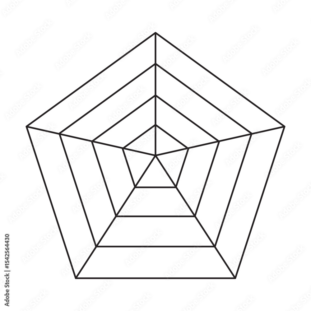 Poster pentagon web diagram. radar chart pattern. five point vector. assessment grid design.
