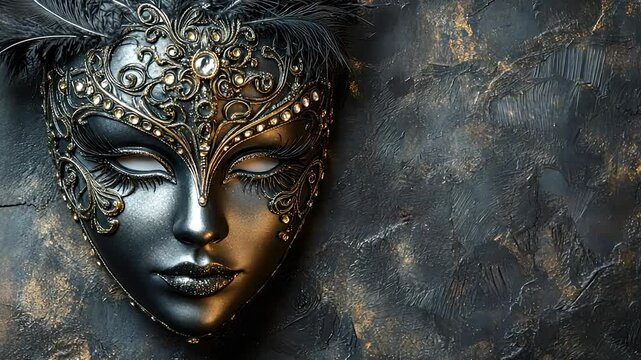 Ornate Black Venetian Mask on Dark Background.