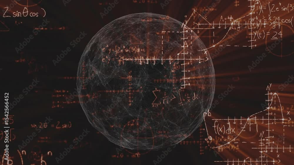 Aufkleber 3d sphere starting rotation in dark void causing equations to fade in, visualizing math network