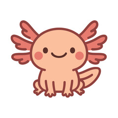 Front Facing Kawaii Axolotl Sitting Pose - Cute Cartoon Vector