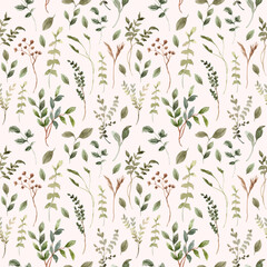 green brown leaves watercolor seamless pattern