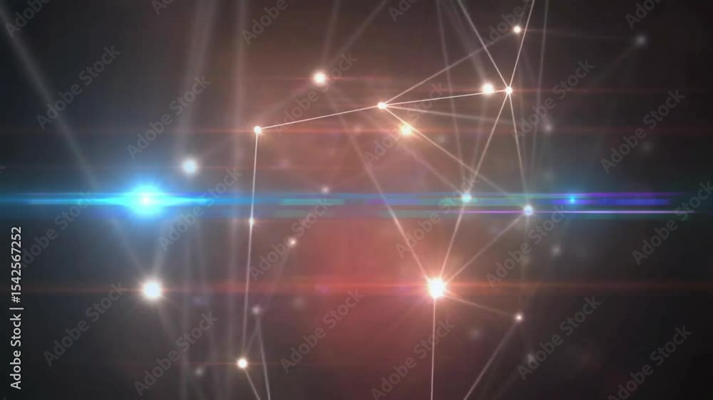 Poster glowing points forming in red haze, pulsing network, central node flaring then network fragmenting