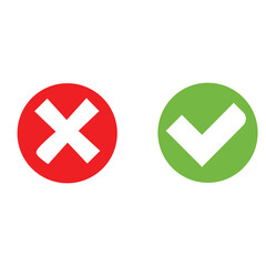 Obraz premium Vector illustration of red and green round buttons with cross and tick symbols. Accepted and denied. Yes and no.