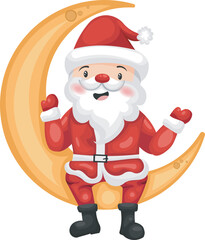 Joyful Santa Claus Sitting on a Golden Crescent Moon