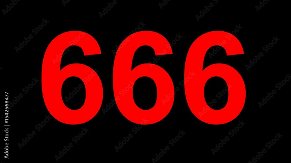 Poster ideo animation red 666 text concept, on a transparent background with alpha channel set to zero