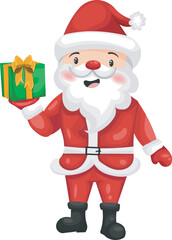 Cheerful Cartoon Santa Claus Presenting a Green Gift Box
