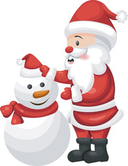 Joyful Santa Claus Adorning a Cheerful Snowman with a Tiny Hat