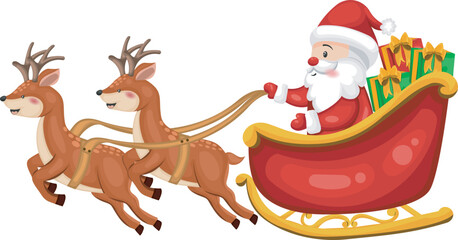 Joyful Santa and Reindeer Sleigh Ride, Festive Christmas Illustration