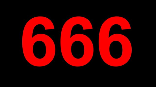 ideo animation red 666 text concept, on a transparent background with alpha channel set to zero